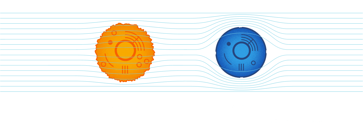 Illustration comparing TTFields effects on cancer and healthy cells